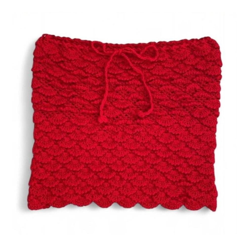 Red Scallop Crochet Textured Knit Sheer Tube Top Size S/M